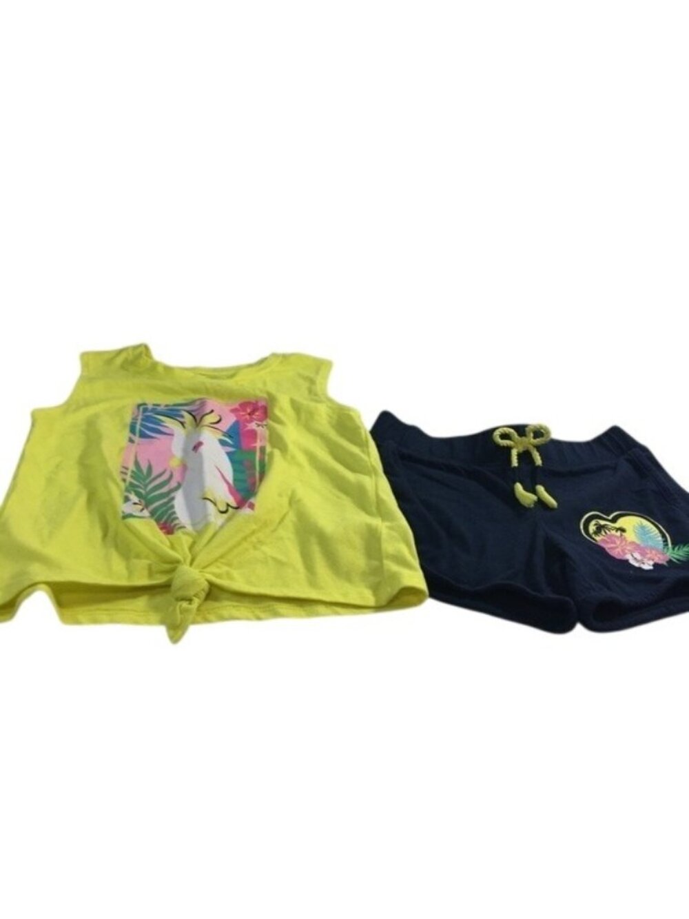 Wonder Nation Girls Short Set Blue/Yellow Multi Graphic Tropical Size S 6-6X